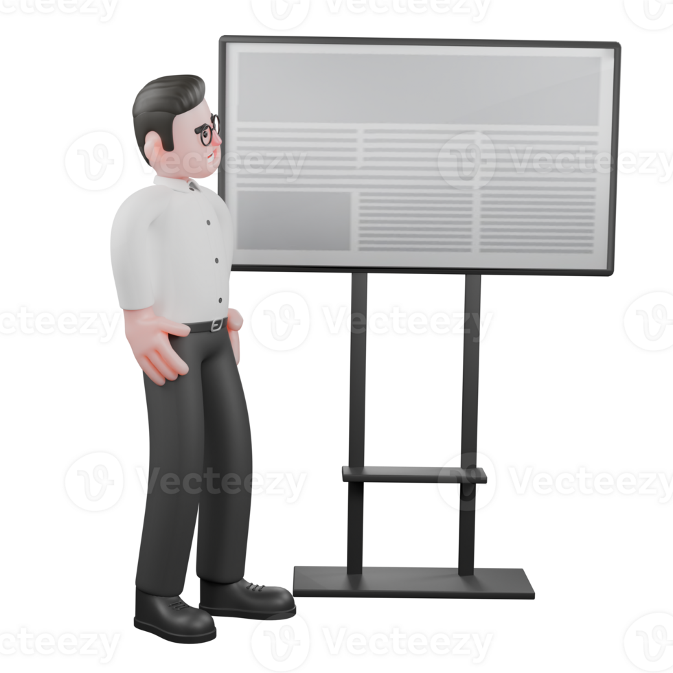 Film Set Cartoon Producer. A male producer stands with both hands on his waist, while looking at the blackboard next to him. Professional Illustration png
