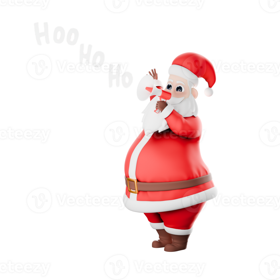 Fat Santa Claus Christmas Model. A Santa Claus man stands holding a loudspeaker with a laughing expression. Festive Cartoon Design png