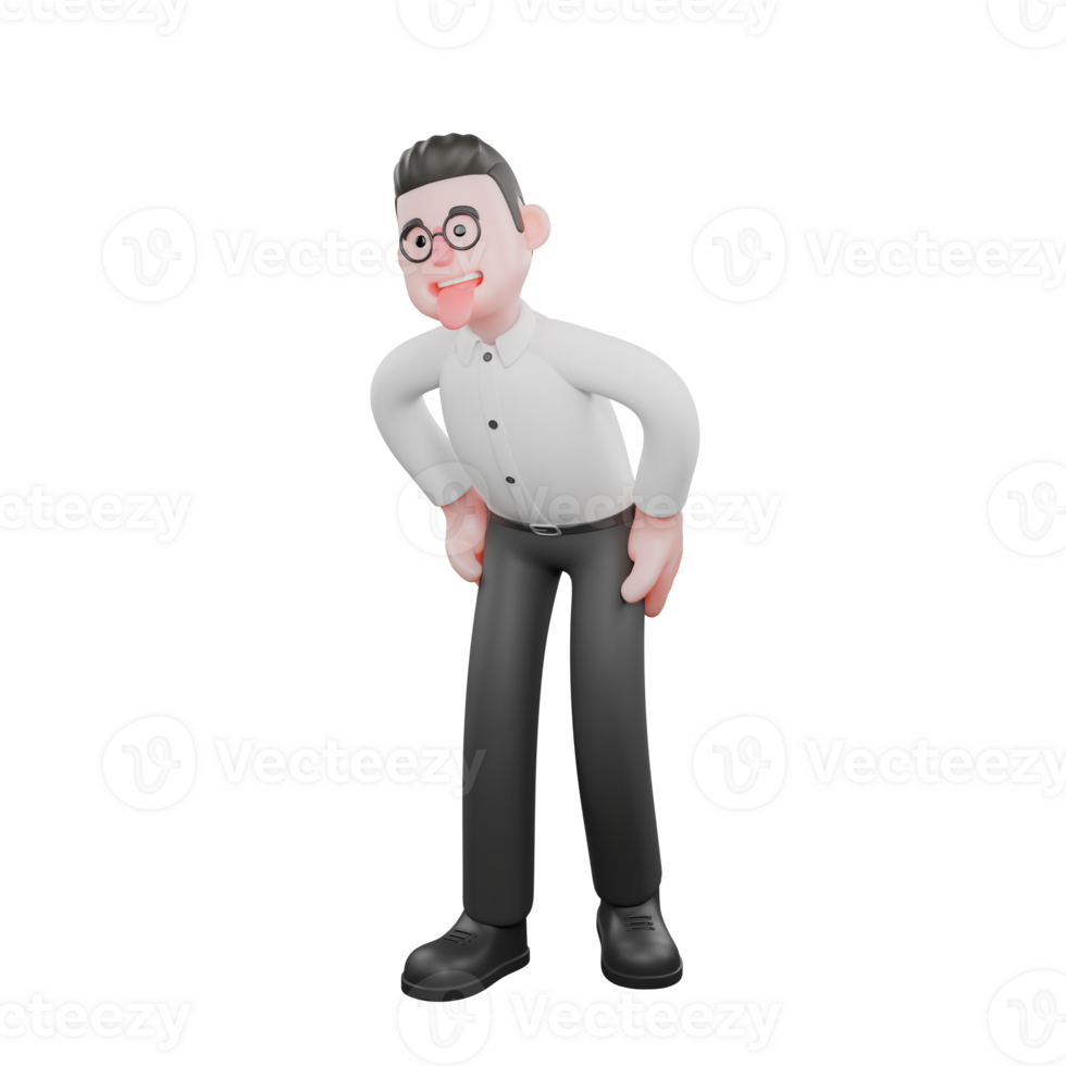 3D Film Producer Model. A male producer stands with his hands on his waist while his head is slightly tilted to the side, a mocking expression with a cheeky smile. 3D Style png