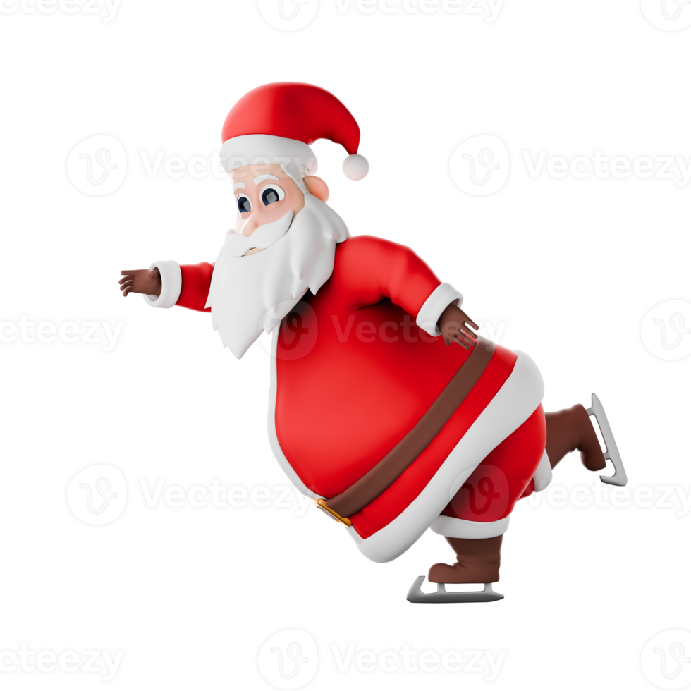 Fat Santa Claus Holiday Design. A Santa Claus man poses as a superhero with one leg behind and one hand in front. Christmas Cartoon Style png