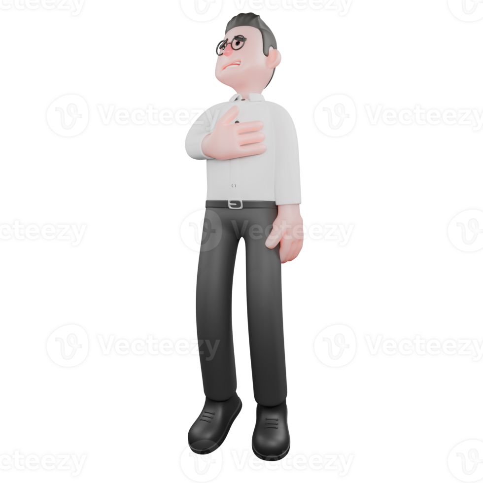 Cartoon Movie Director. A male producer stands with his right hand rubbing his chest while his left hand is open beside his body. 3D Style png