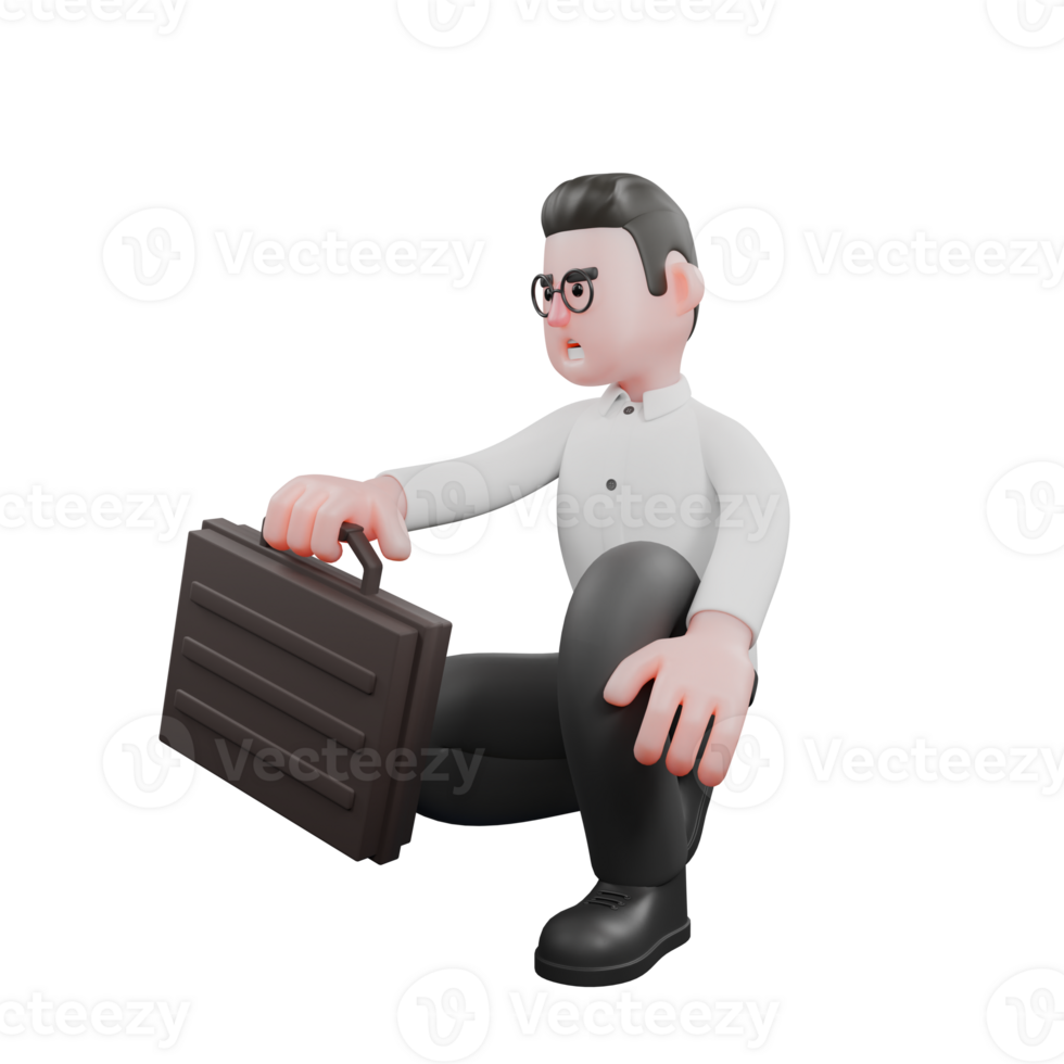 Movie Studio Producer. A male producer sits squatting with his right hand holding a briefcase. Filmmaker Illustration png