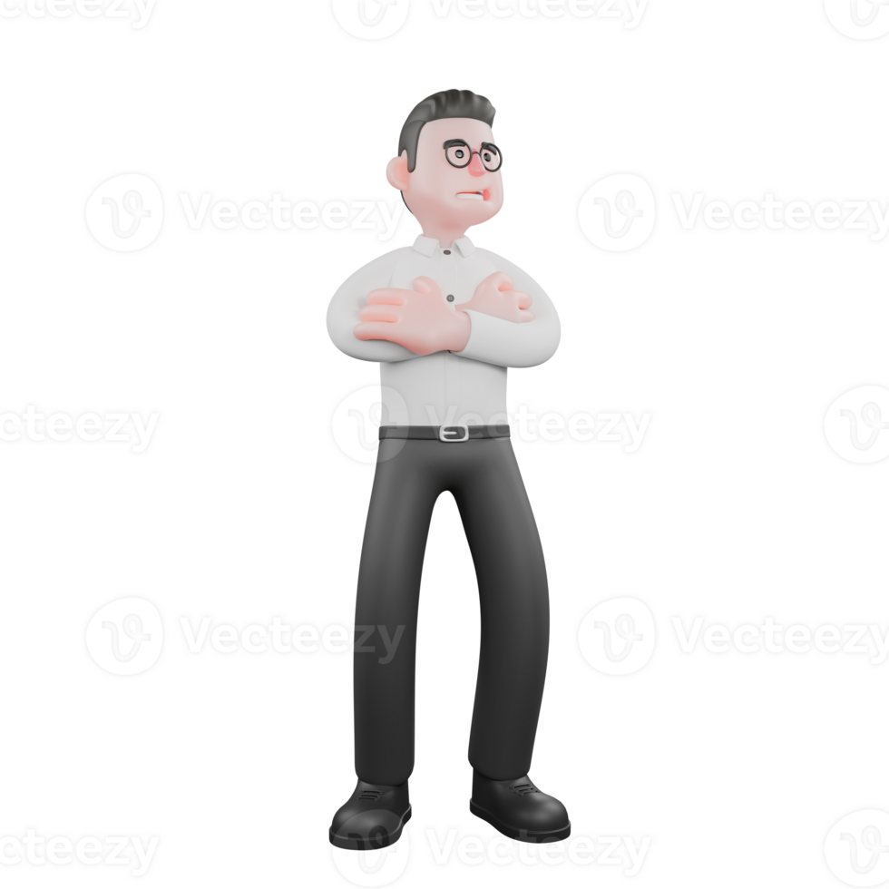 3D Cartoon Model. A male producer stands with his arms crossed in front of his chest while his head is slightly raised, an arrogant expression. Professional Illustration png