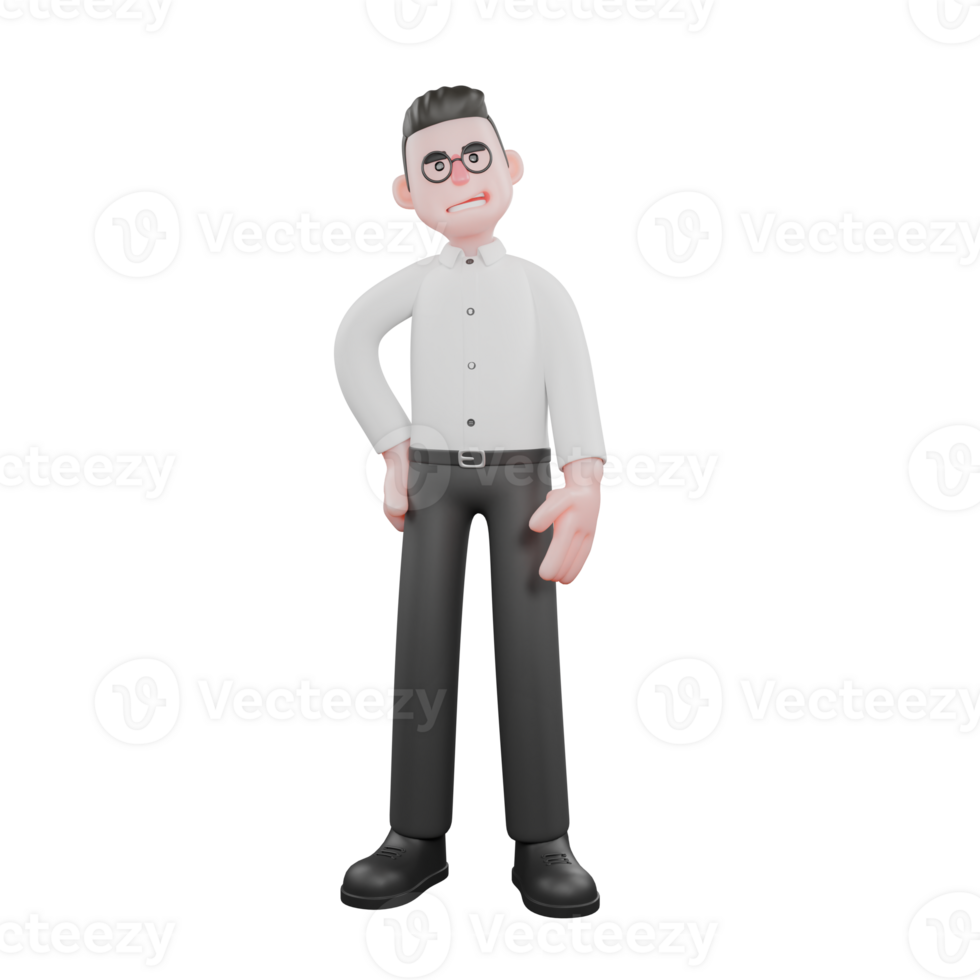 3D Movie Scene Producer. A male producer stands with his body slightly tilted while one hand is on his leg, an arrogant smile expression on his face. 3D Style png