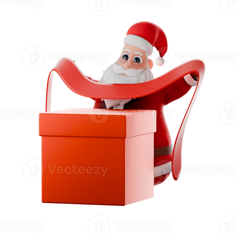 Santa Claus 3D Festive Model. A Santa Claus man stands carrying a big rope in both hands, as if wanting to tie a gift. Cartoon Christmas Design png