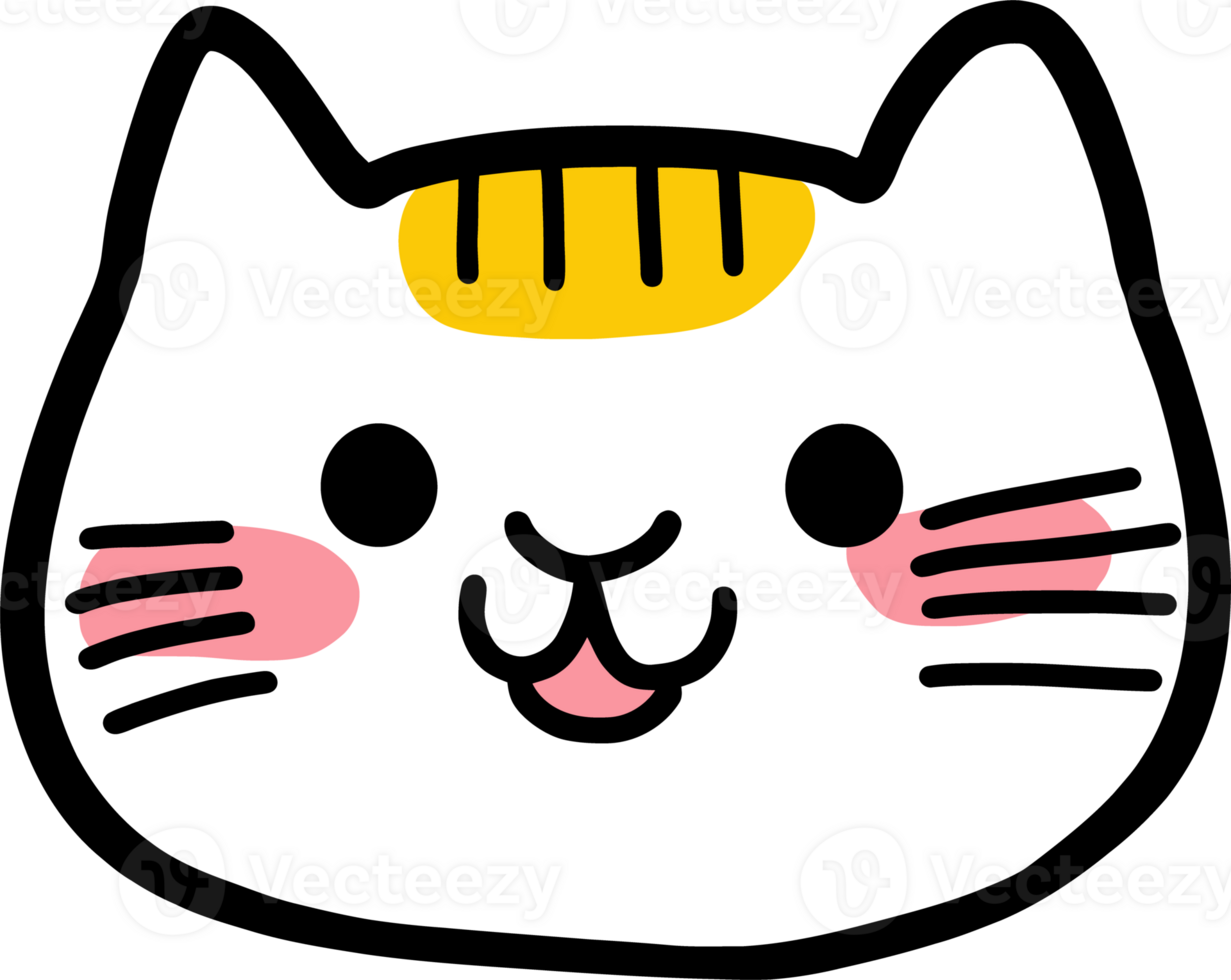 Cute Kawaii Cat Illustration with Cheerful Expression and Blushing Cheeks png