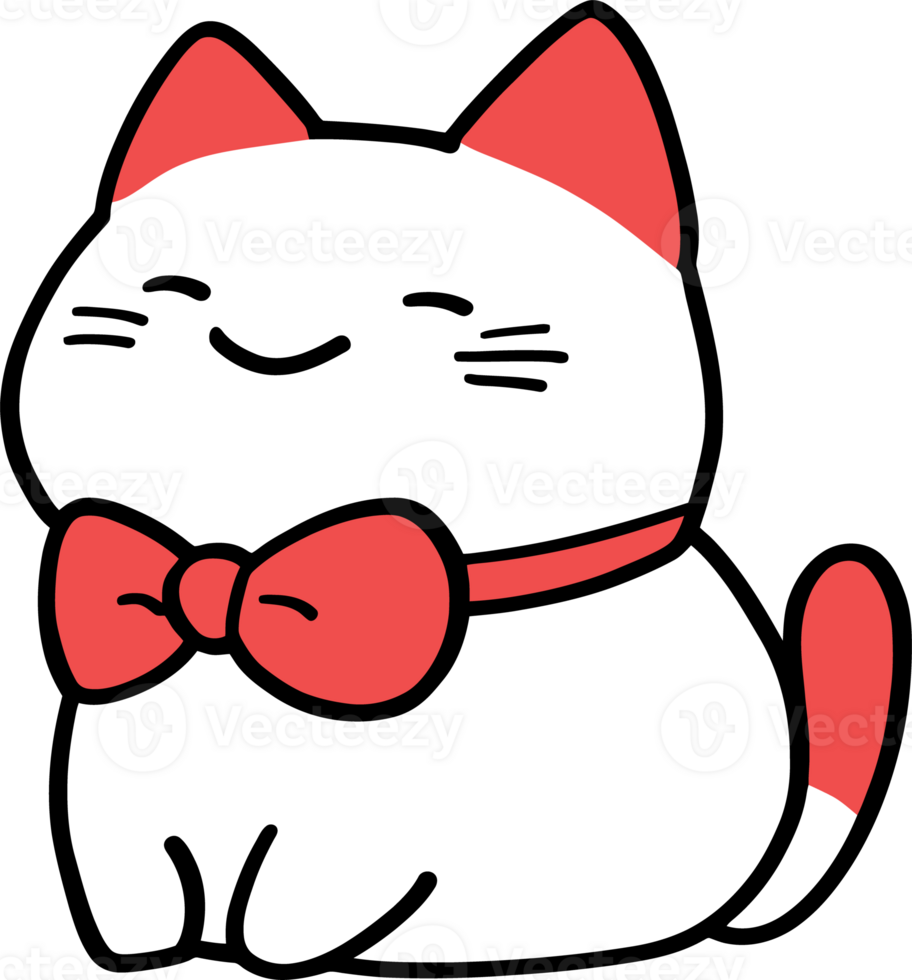 Cute Cartoon Cat with Red Ears and Bow Tie Smiling Cheerfully png