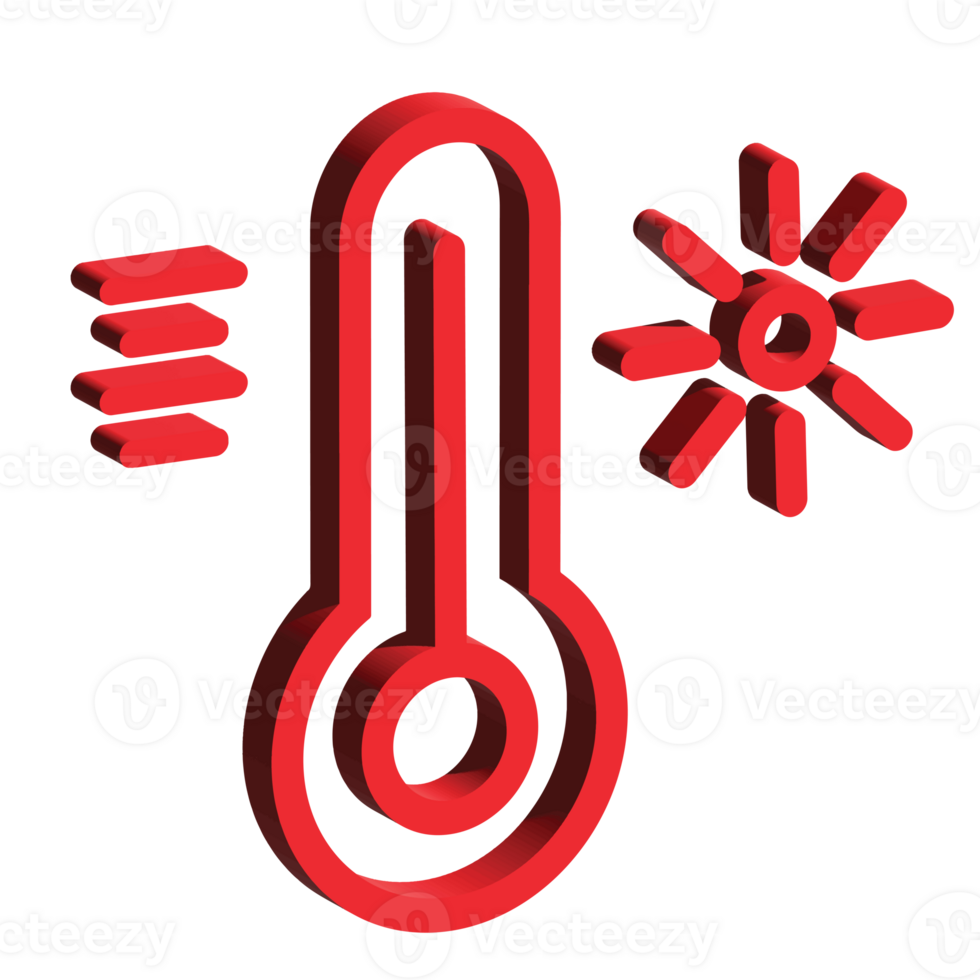 3D Rendered Thermometer with Sunburst Icon Hot Weather Illustration for Web, Apps, and Infographics png
