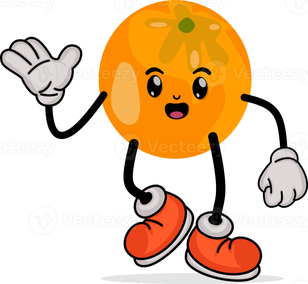 Orange Fruit Cartoon or Tomato Fruit Cartoon Mascot with Arms and Legs png