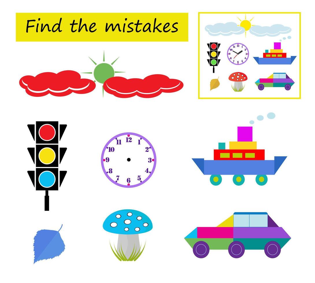 Logic game for kids. Need to find the mistakes in the pictures. Visual intelligence. illustration vector