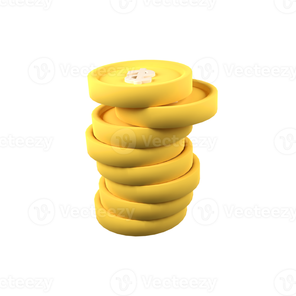Stack of gold dollar coins isolated 3d render icon illustration png