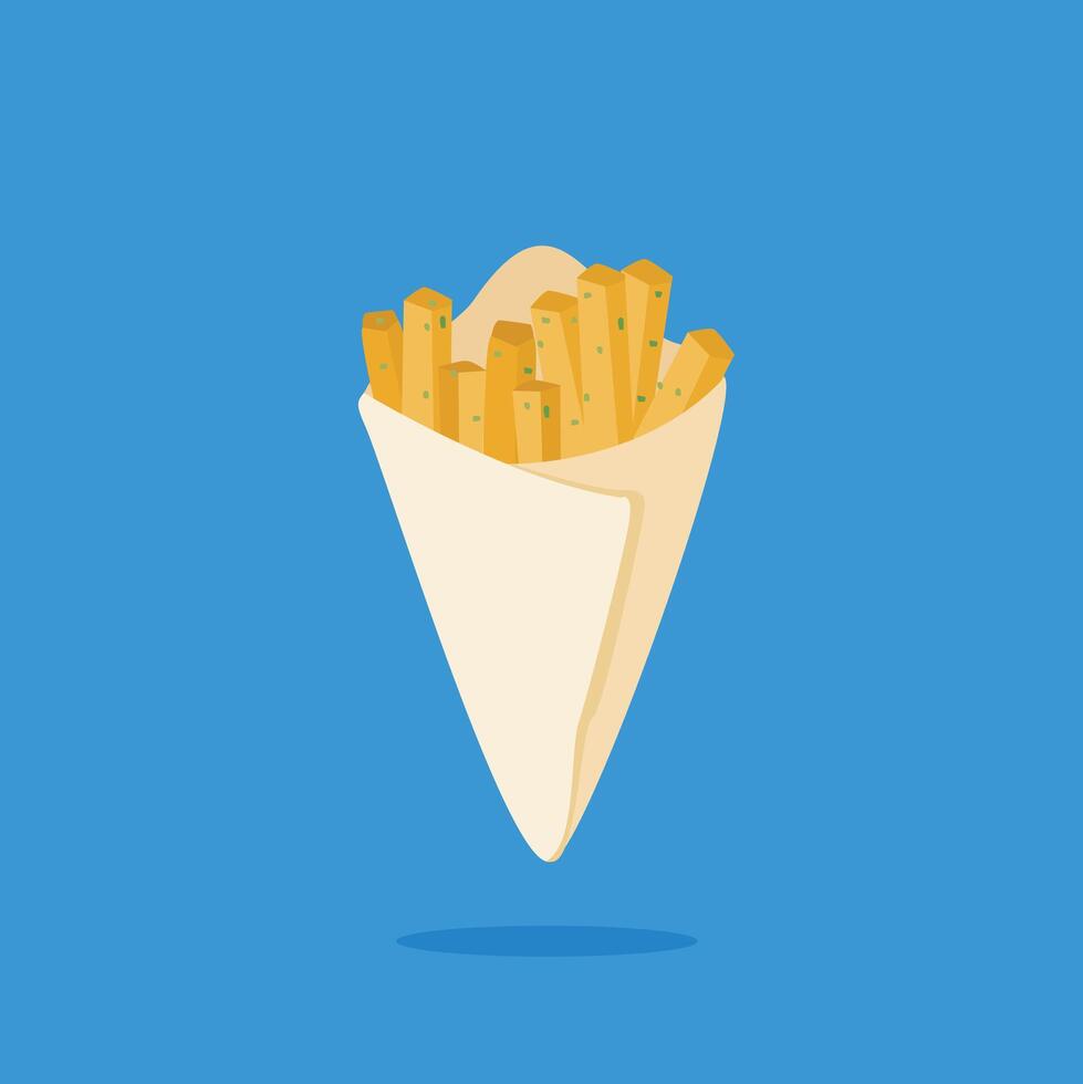 French fries icon with greaseproof paper. Flat illustration of snack food icon for symbol and web vector
