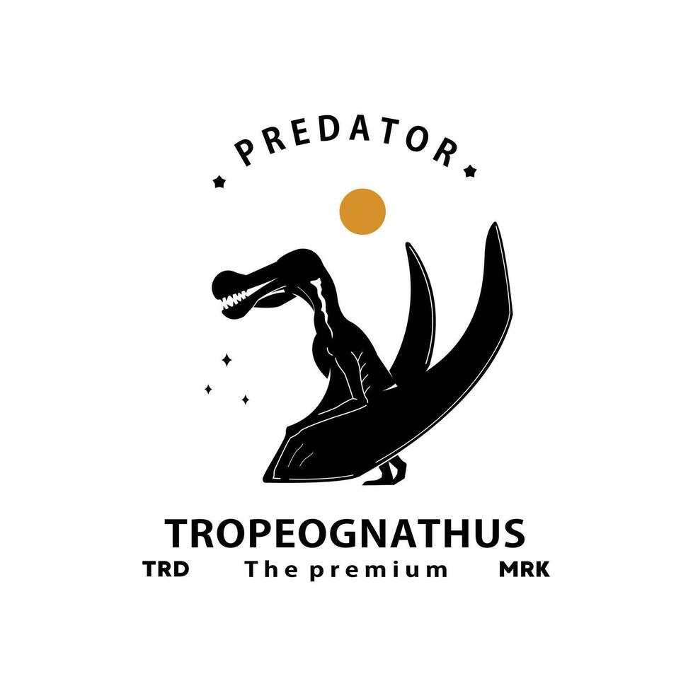 silhouette art logo of flying dinosaur perched with wings folded, tropeognathus vector