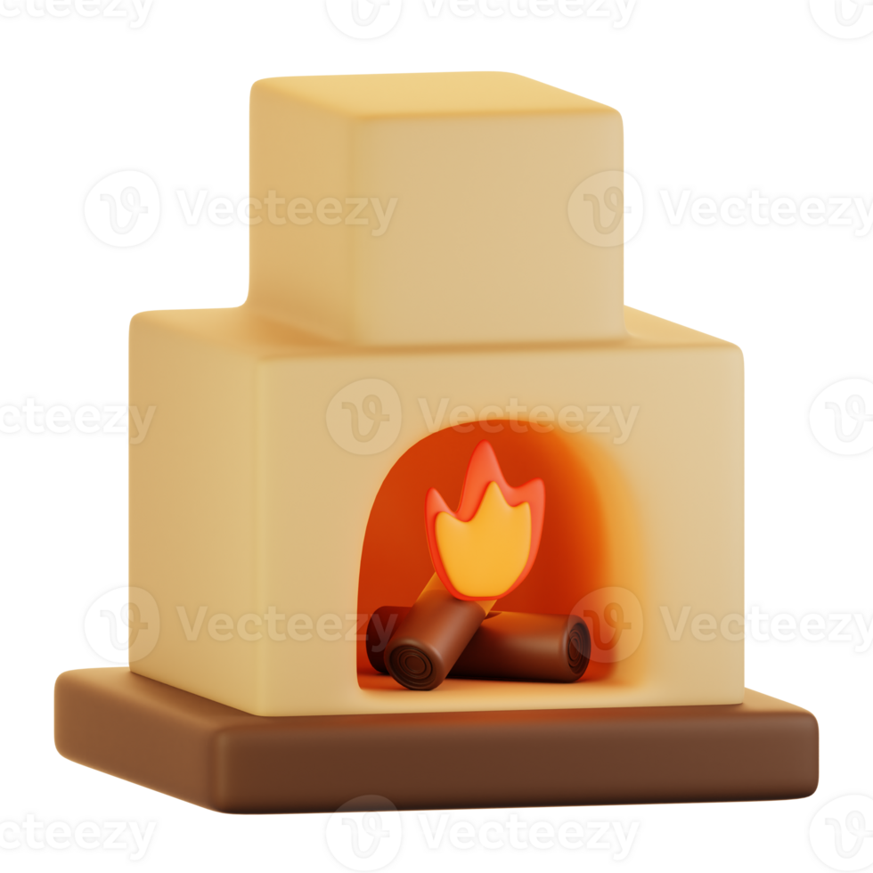 3d rendering winter icon concept. 3d render fireplace png