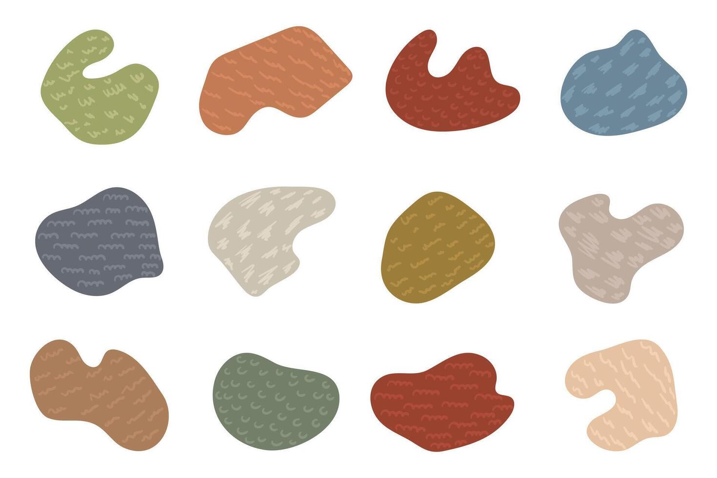 Abstract Color Blotch Textured Shapes Collection. Modern organic amoeba blob shapes with different textures vector