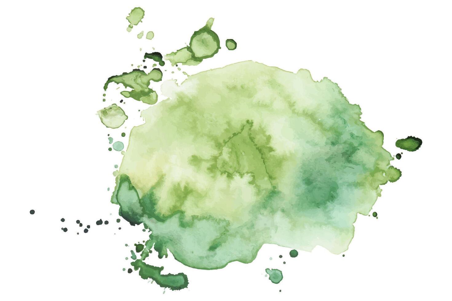 Green Abstract Watercolor Splatter Isolated on White Background. Hand painted aquarelle splash with drops stains vector