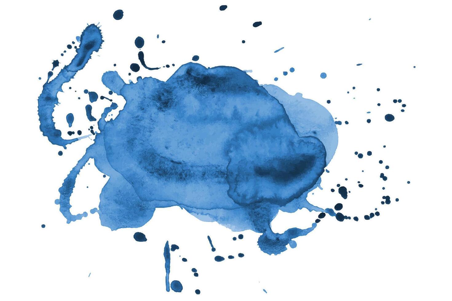 Blue Abstract Watercolor Splatter Isolated on White Background. Hand painted aquarelle splash with drops stains vector