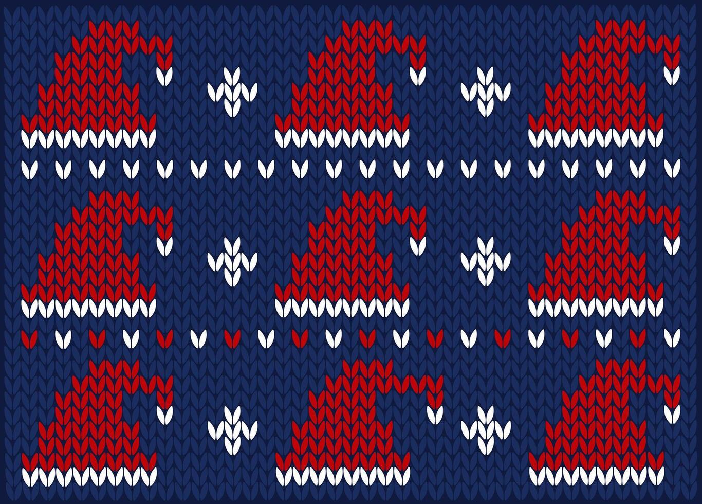 Knitted background pattern, red hat, knitting wallpaper vector