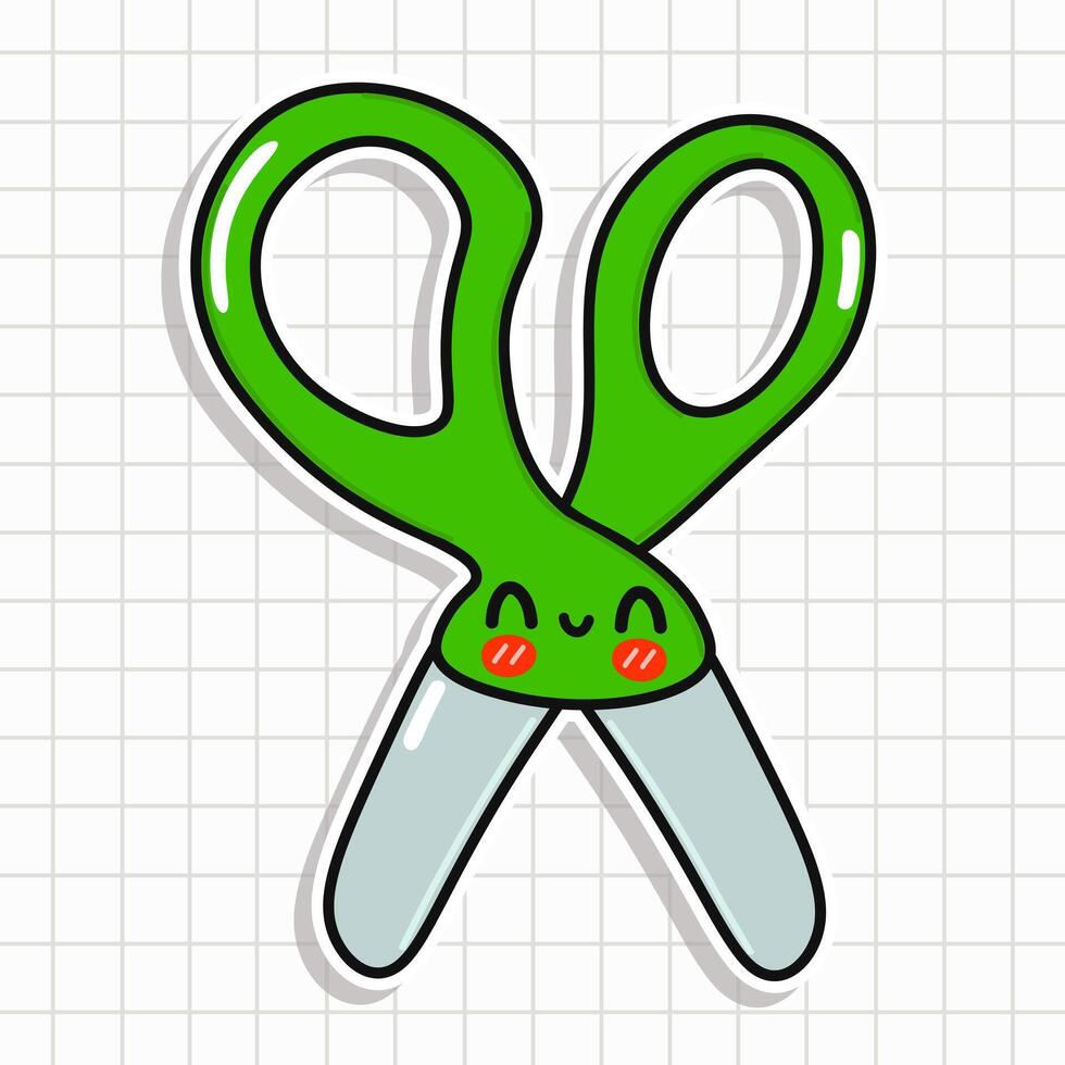 Cute funny Scissors sticker. hand drawn cartoon kawaii character illustration icon. Isolated on background. Scissors card character concept vector