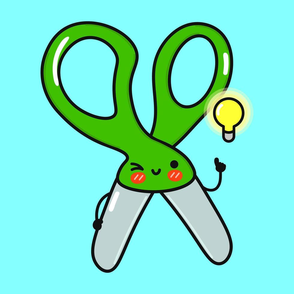 Scissors bingo character. hand drawn cartoon kawaii character illustration icon. Isolated on blue background. Scissors character concept vector