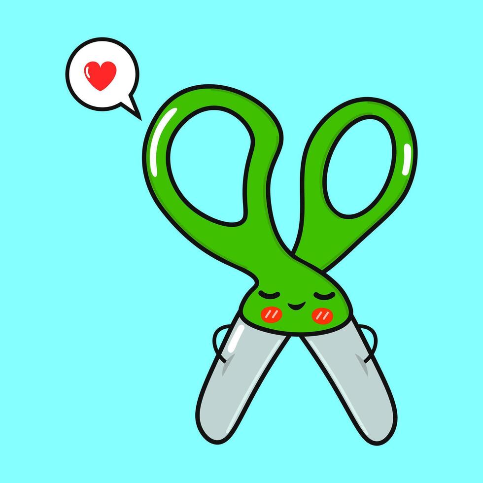 Scissors in love character. hand drawn cartoon kawaii character illustration icon. Isolated on blue background. Scissors character concept vector
