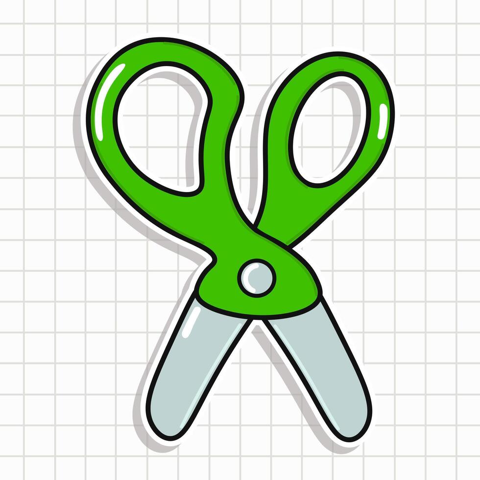 Cute funny Scissors sticker. hand drawn cartoon kawaii character illustration icon. Isolated on background. Scissors card character concept vector