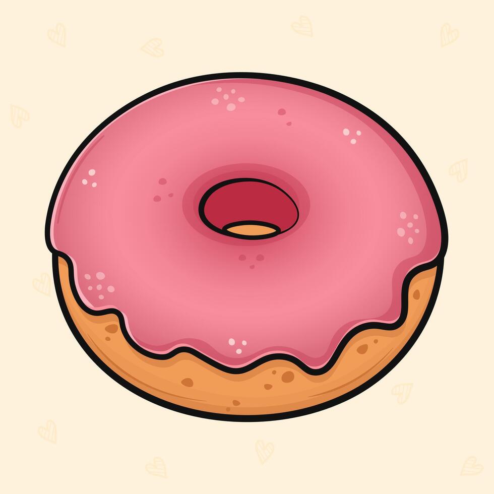 Cute funny pink Donut. hand drawn cartoon kawaii character illustration icon. Isolated on light background. Pink Donut character concept vector