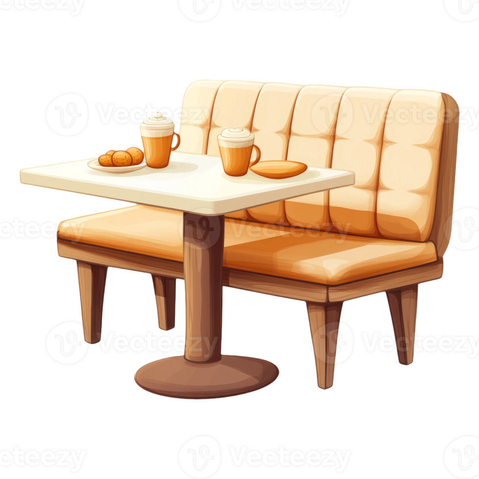 Cozy Cafe Table with Desserts and Drinks Illustration png