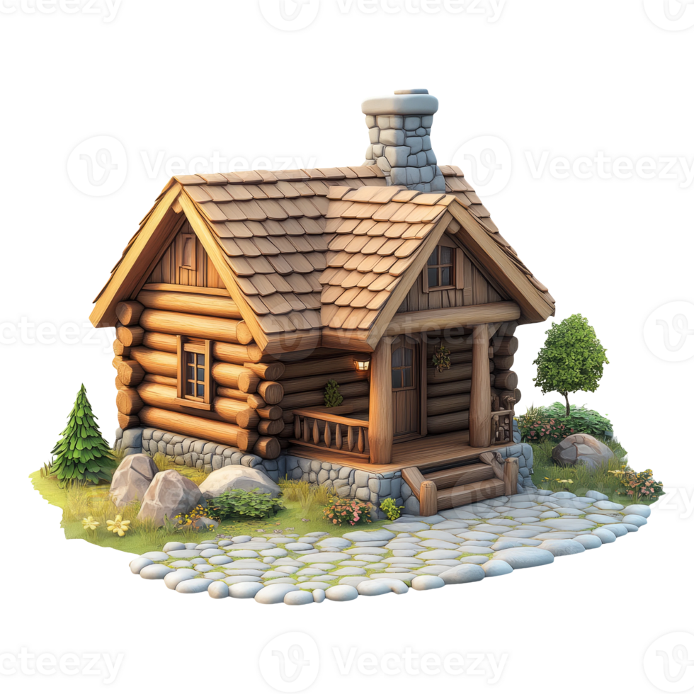Cozy Log Cabin in Natural Setting on Transparent Background png