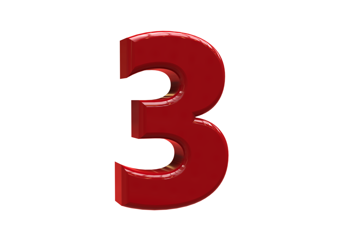 Number 3 3D render Color Red Style background transparent png