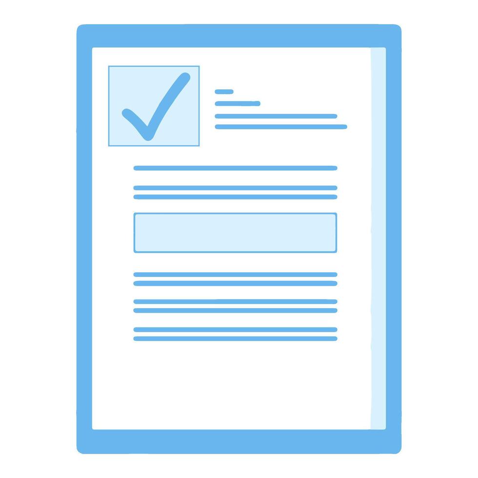 Document displaying approval checkmark with blank section for additional information vector