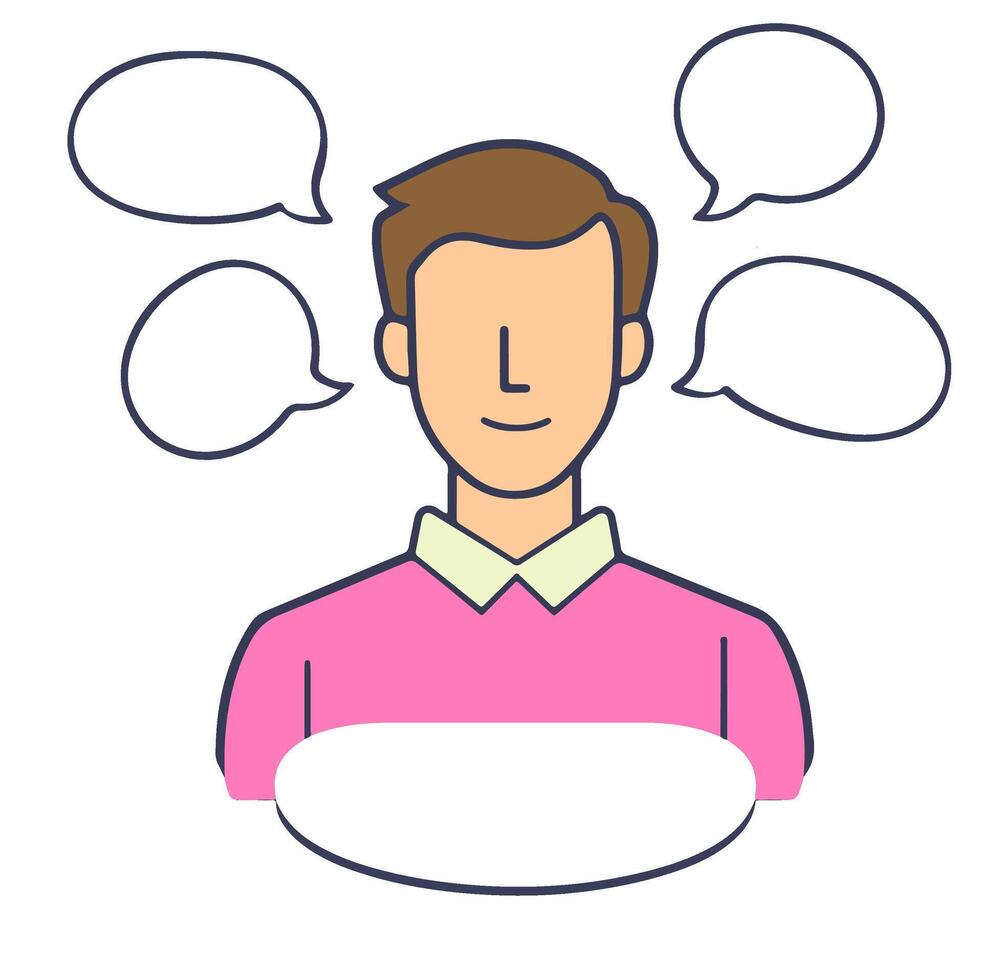 A person engaged in conversation with multiple speech bubbles around them vector