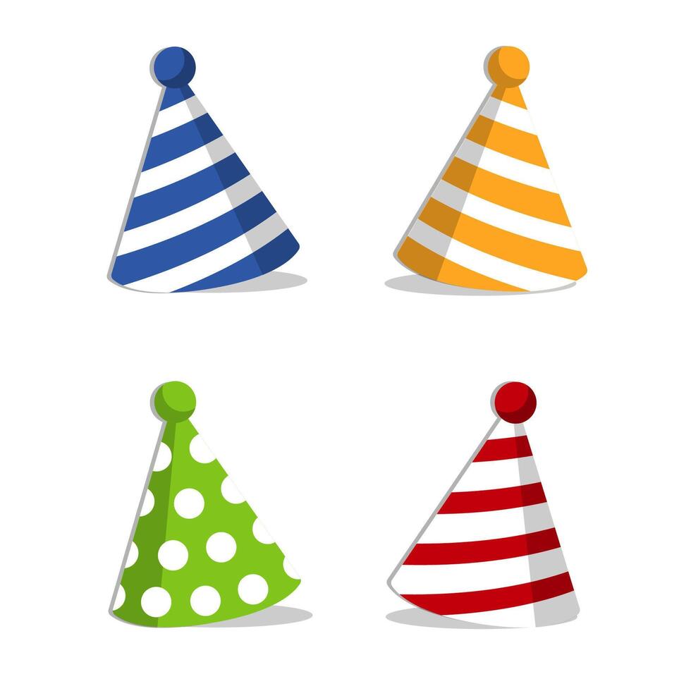 four different colored party hats on white background vector