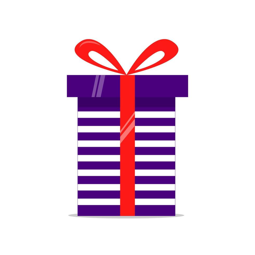 a purple gift box with a red ribbon vector