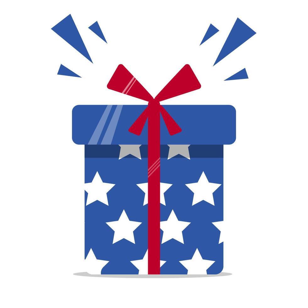 a gift box with stars and a red ribbon on white background vector