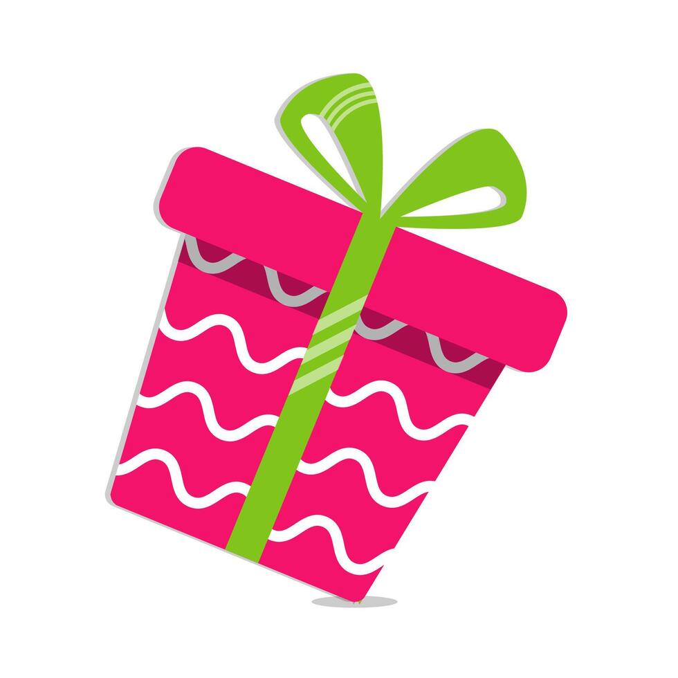 a pink gift box with green ribbon and a bow vector