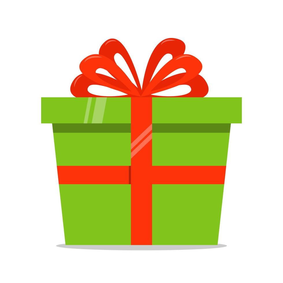 green gift box with red ribbon on white background vector