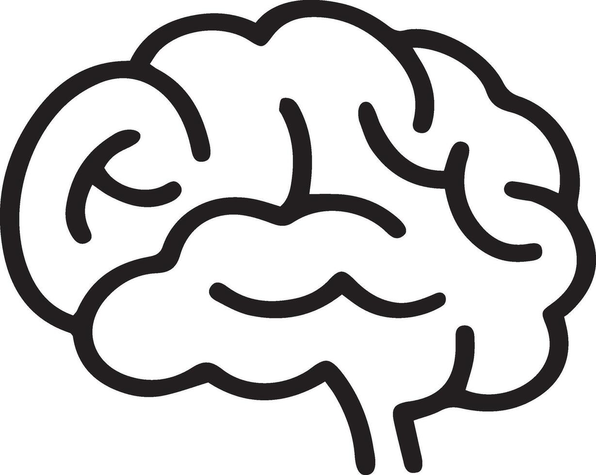A black and white drawing of a brain icon vector