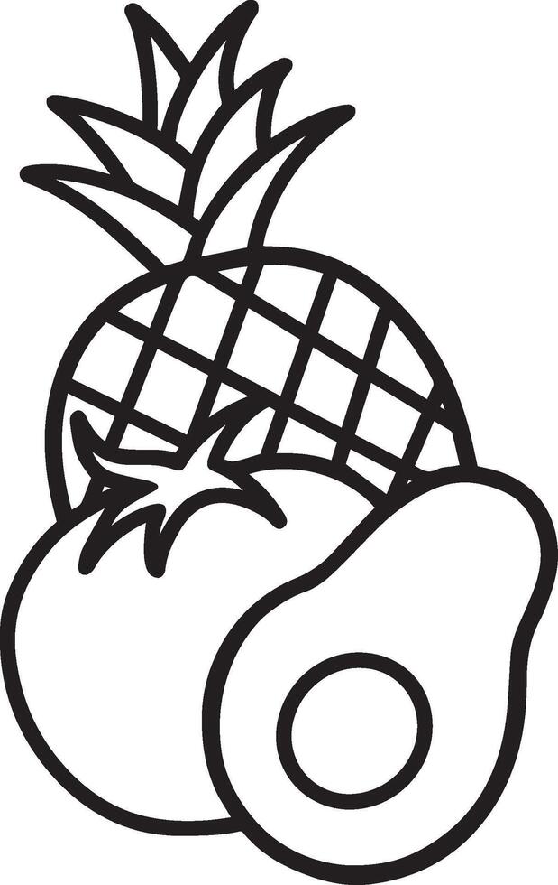 A black and white drawing of an avocado and pineapple vector