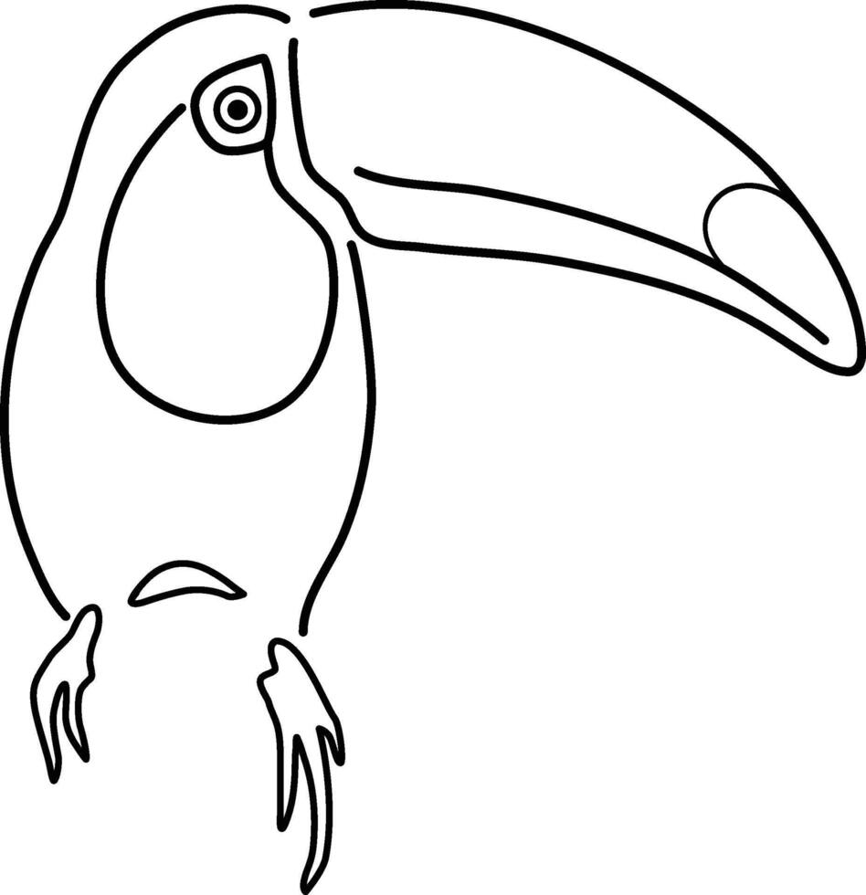 A black and white outline drawing of toucan bird illustration Adobe Illustrator Artwork vector