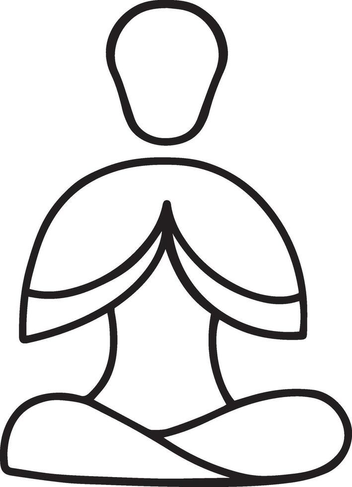 A black and white drawing of a person sitting in a lotus position icon vector