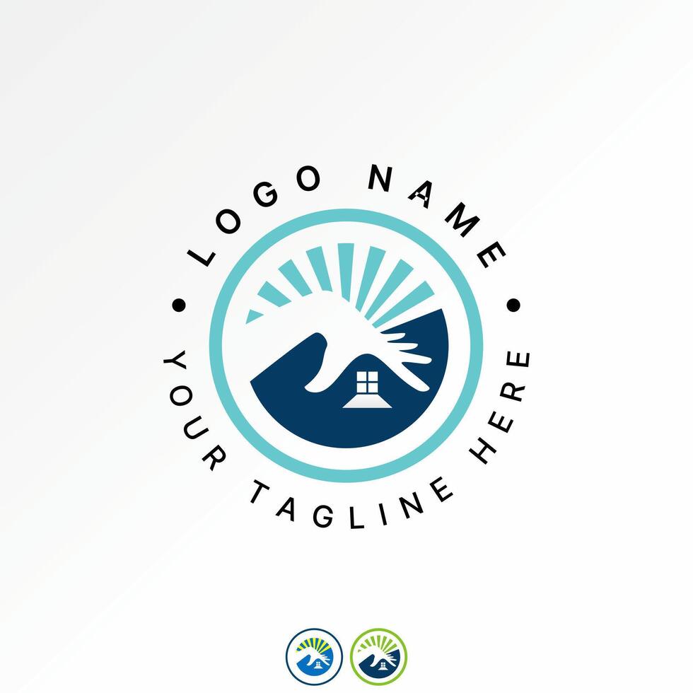 Logo design graphic concept abstract creative premium stock hand assurance roof house sun rays window. Related to home environmentally friendly vector