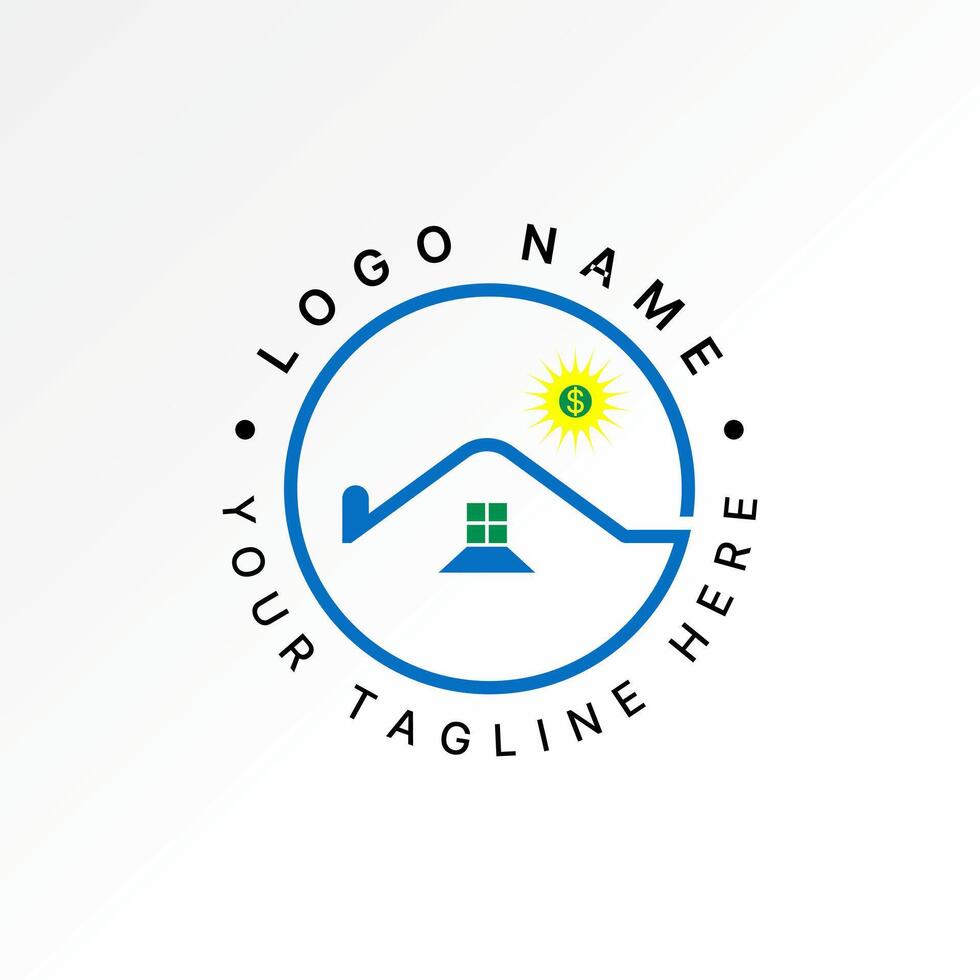Logo design graphic concept creative premium stock image graphic simple line roof house circle bright sun home shadow window property mortgage vector