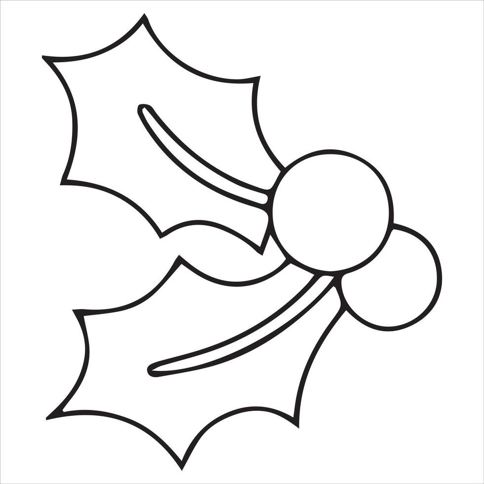 Coloring book. Christmas illustration. Holly berries and leaves. In doodle style vector