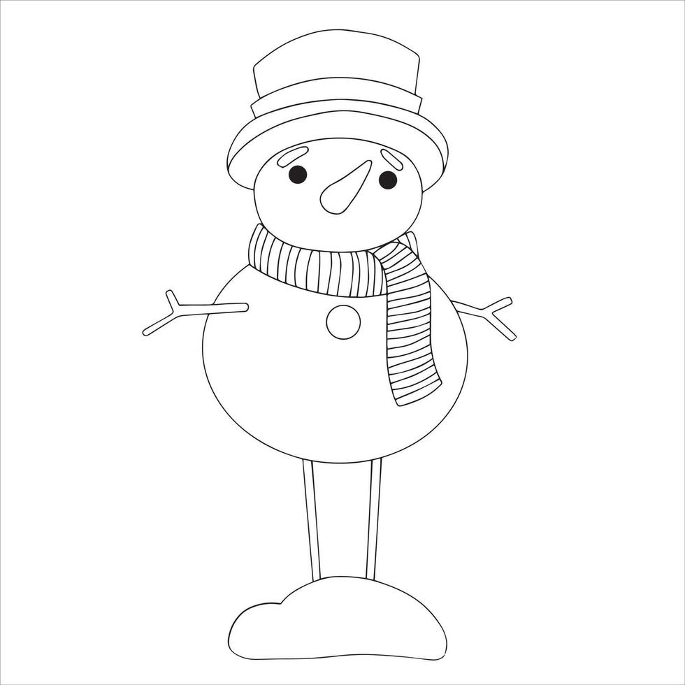 coloring. cute illustration, christmas snowman. funny character, doodle vector