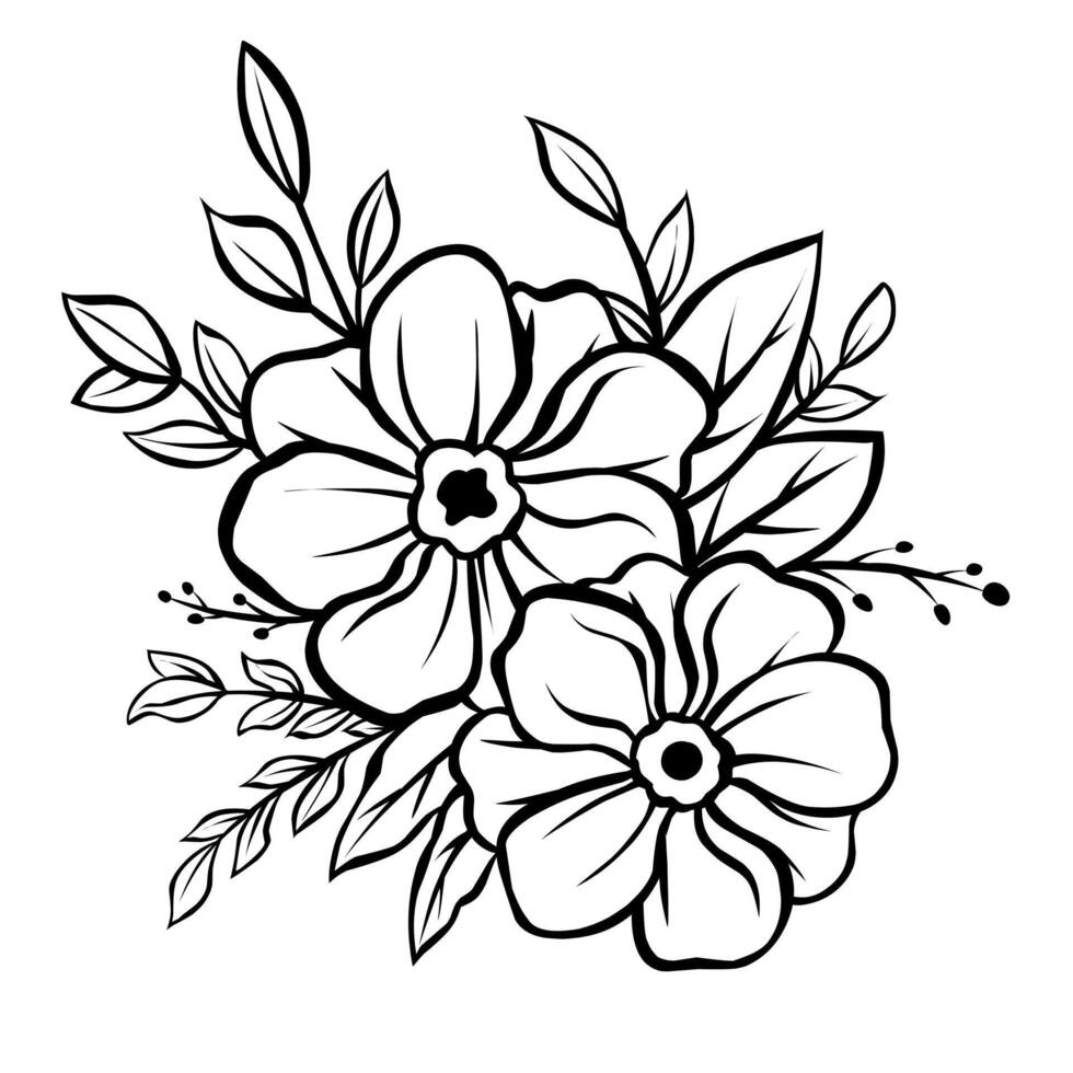 A black and white drawing of flowers vector