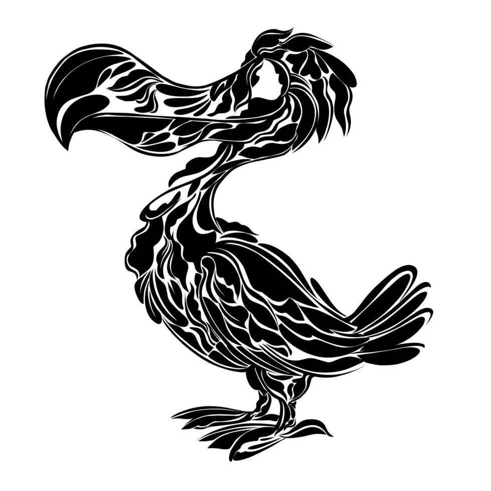 A black and white drawing of a pelican vector