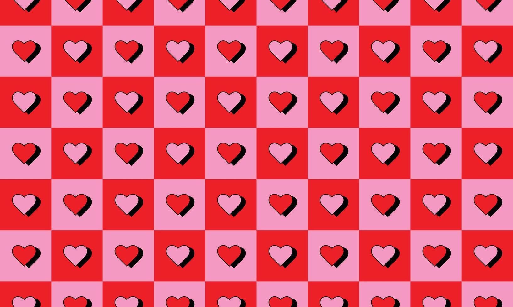 Pattern with red and pink checkered hearts vector