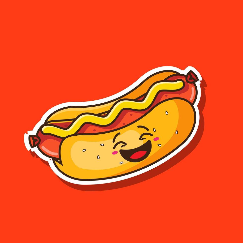 Illustration of hotdog kawaii character mascot design cartoon vector