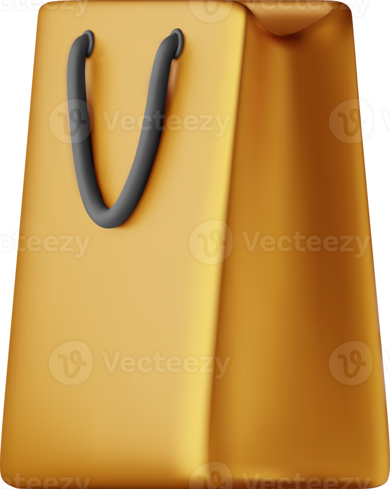 3D golden shopping bag, realistic gift bag png